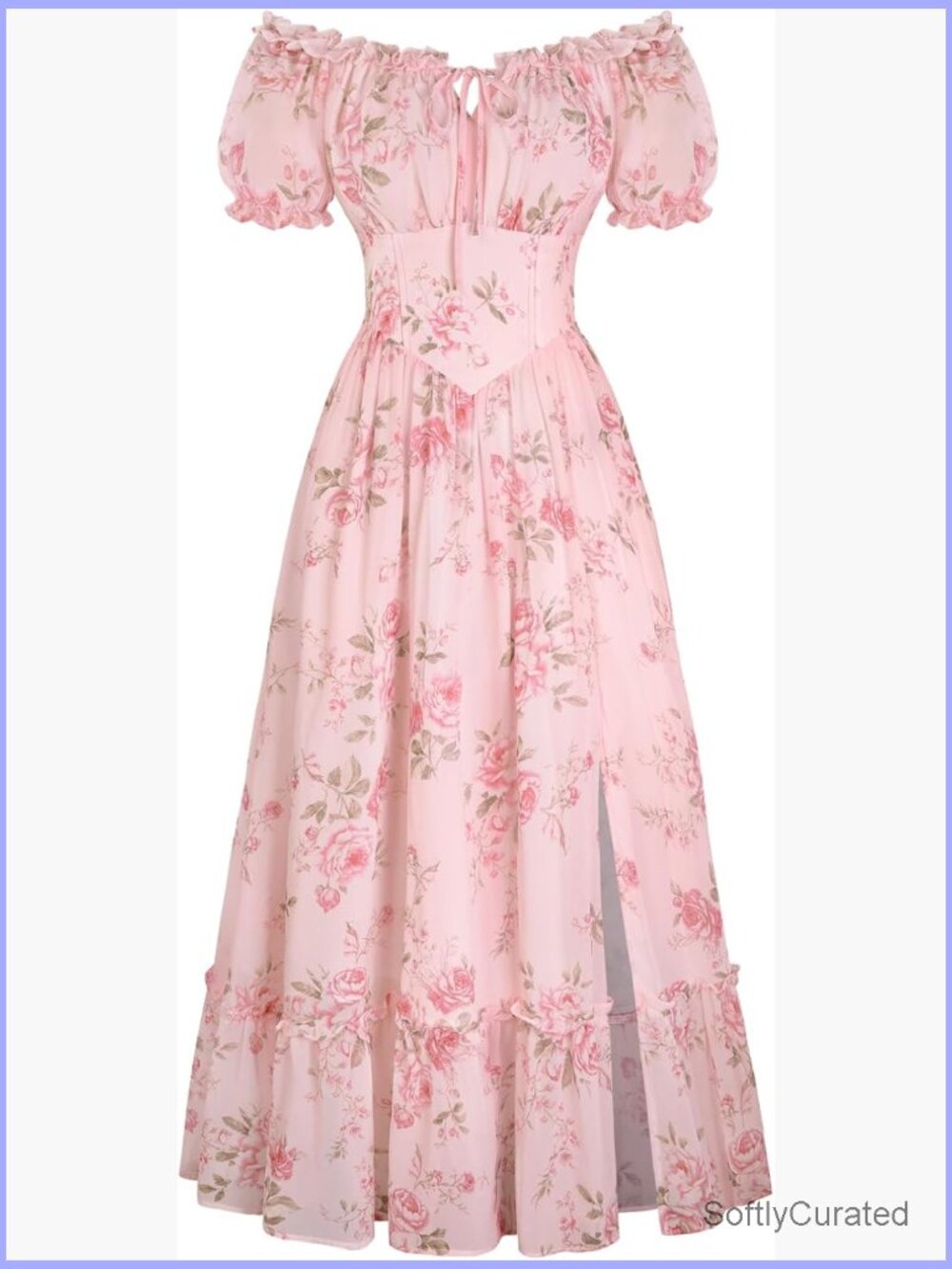 Floral Corset Dress with Ruffled Neckline & Pockets